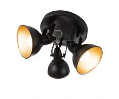 Briloner Leuchten Plafoniera con 3 faretti girevoli e orientabili in Stile rÃ©tro/Vintage â Compatibile con lampadine E14 Max. 40 Watt â Ideale per s, Nero/Oro, 21 x 21 x 15.6 cm