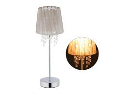 Relaxdays Lampada in Cristallo, Paralume in Organza, Base Rotonda, Luce da Comodino, HxD 41 x 14,5 cm, Grigio/Argento, 1 pz