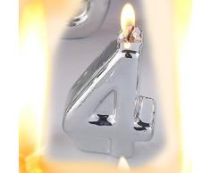 Boxer - Candela per torte, numero 4, colore: Argento metallizzato