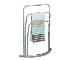 Relaxdays Curvy Porta Asciugamani da Terra con 3 Braccia, Acciaio, Argento, 20x66x85 cm