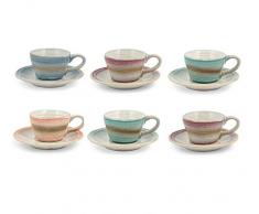 H&H Java Set 6 Tazzine caffÃ¨ con Piattino, Colori Assortiti