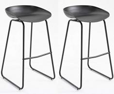 Hallowood Set di 2 sgabelli da Bar Moderni con Gambe in Metallo e poggiapiedi per Colazione Alti e Sedia da bistrot per Cucina, casa, bancone, Ricezione Tempo Libero, plastica, Nero, MET-STO01-P