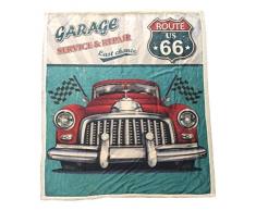 AlbertâS Car Route 66 Plaid Graffitto Sherpa, Microfibra, Multicolore, Singolo, 100 x 190 cm