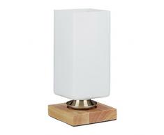 Relaxdays 10020670_616 Lampada da Tavolo Comodino, a Forma di Rettangolo, Vetro Smerigliato, Legno, E27, 40 W, Bianca