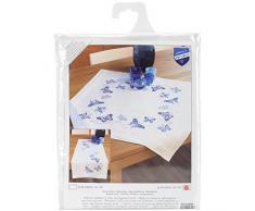 Vervaco Tovaglia ricamata Kit punto croce fiori e farfalle pattern-blu