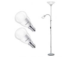 Philips Lighting Lampadine LED Sfera, Attacco E14, 5.5 W, 2700 K, Luce Bianca Calda, 2 Pezzi + Reality Leuchten Erzwo Piantana, 1xE27 150 W/1xE14 40 W LED, Titanio/Bianco, 180 x 28 x 22.5 cm