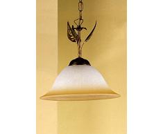 ONLI Mira - Lampada a Sospensione Classico, Vetro color Avorio sfumato Ambra. Struttura in metallo Marrone spennellato Oro. Diametro 30cm, vetro;metallo, marrone/avorio/ambra