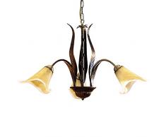 ONLI 4230/3 Lampadario 3 luci in metallo marrone spennellato oro con vetri ambra, 65 x 100 cm