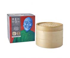 Ken Hom KH506 Vaporiera Bambù | 20cm | Excellence | Cuocivapore Bambù con 2 Livelli e Coperchio per Riso, Dim Sum, Verdure, Pesce e Carne | Non Lavabile in Lavastoviglie | 2 Anni di Garanzia