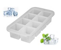 Levivo Stampo silicone 8 cubetti di ghiaccio 5x5x5cm, vaschetta antiaderente cubetti ghiaccio, stampo silicone cubetti, stampo ghiaccio, stampo cubetti, vaschetta semitrasparente cubetti, vaschetta