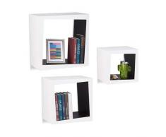 Relaxdays 10021922_362 Set 3 Mensole da Parete per Soggiorno, Cameretta, Ripiani per DVD, CD, Libri, Decorative, ProfonditÃ 25 cm, Bianco-Nero