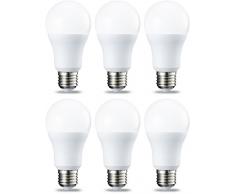 AmazonBasics Lampadina LED E27, 10.5W (equivalenti a 75W), Luce Bianca Calda, Dimmerabile - Pacco da 6