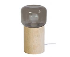 Tosel 64505 Cardellino-Lampada da comodino in legno di faggio massiccio, colore: legno/vetro soffiato, 105 x 190 mm, colore: grigio fumo