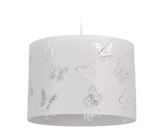 relaxdays Lampadario, Paralume Rotondo con Farfalle, 1 Luce, Metallo, Attacco E27, da Soffitto, D 35,5 cm, Bianco