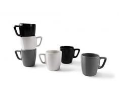 Excelsa Eclipse Set 6 Tazze Mug, Ceramica, Bianco, Nero e Grigio