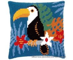 Vervaco PN-0179357 Tukan - Cuscino con lavorazione a punto croce, in cotone, multicolore, 40 x 40 cm