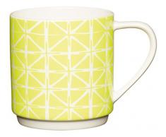 Kitchen Craft-Fine Bone China Mug impilabili Neon Geometrico, 340 ml, Colore: Bianco/Giallo
