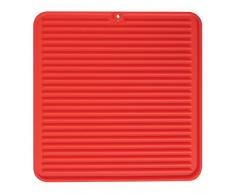 InterDesign Lineo Scolapiatti da appoggio, Tappetino in silicone compatto ideale come sottopentola, asciugapiatti e scolaposate, rosso