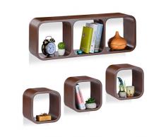Relaxdays 10021890_93 Set 4 Cubi da Parete in Design Moderno, Mensole da Muro in Legno MDF per Cameretta, Marrone