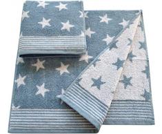 Dyckhoff - Set di 2 Asciugamani con Stelle e Bordo, 25 x 25 x 6 cm, Colore: Blu/Grigio Chiaro