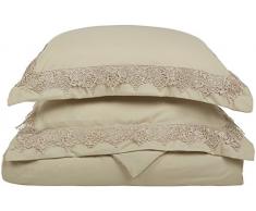 Superior - Set piumino 173 x 229 cm, resistente alle grinze, estremamente morbido e leggero, con federe decorative con pizzo regale in confezione regalo, 100% microfibra spazzolata, marrone chiaro