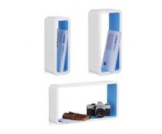 Relaxdays 10021788_361 Set di 3 Mensole da Parete, Laccate, Varie Misure, Decorative, CapacitÃ di Carico 8 kg, Bianco-Blu, legno