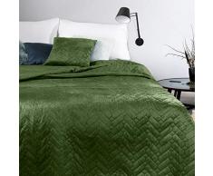 Design91 Double-Face, copripoltrona, copriletto, Velluto, Morbido, Trapuntato, 70 x 160 cm, 170 x 210 cm, 220 x 240 cm, federe abbinate, 40 x 40 cm, Tessuto, Verde Oliva
