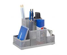 Relaxdays 10022488_55 Portaoggetti in Metallo, Portapenne, Portamatite, Organizer Scrivania Ufficio, HxLxP: 11x16x8 cm, Argento