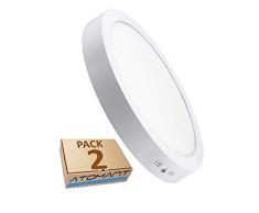 (LA) Pack 2x Round LED plafoniera da 18W di superficie. Colore bianco freddo (6500K). 1600 lumi reali! Pronto per linstallazione.