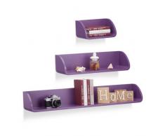 Relaxdays 10021904_131 Set 3 Mensole da Parete, Design Moderno, Profondità 17 cm, per Libri, DVD e Decorazioni, Viola
