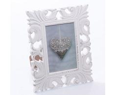DiKasa Home Cornice Portafoto Intagliato, Legno, Bianco, 24x3x19 cm