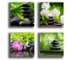 Quadri Moderni ORCHIDEA Zen pietre 4 pezzi 30x30 cm quadretti Stampa Tela CANVAS Arredamento XXL Arredo soggiorno salotto camera da letto cucina ufficio centro estetico benessere estetista