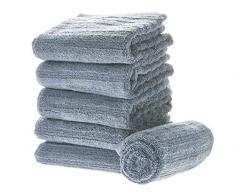 iDesign Ribbed Bagno a Coste, Kit Cotone 100%, Set da 6 Asciugamani Viso e Corpo con Nastro per Appendere, Azzurro Spa, 71,1 cm x 40,6 cm x 0,3 cm, 6 unitÃ 