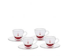 Bialetti DCRAST0009 Set 4 Tazzine (con Piattino), Vetro Rosso