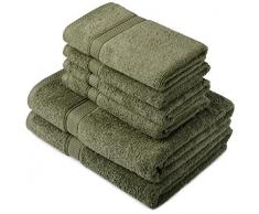 Pinzon by Amazon - Set di asciugamani in cotone egiziano, 2 asciugamani da bagno e 4 per le mani, colore: muschio