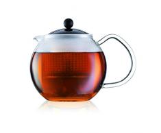 Bodum - Teiera con Filtro in Vetro borosilicato, con Manico in Vetro e Coperchio in plastica colorato Nero