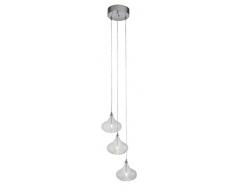 Lighting Collection - Lampadario a sospensione con 3 pendenti a cascata G4, con paralumi in vetro trasparente e perline interne, cromato