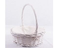 DiKasa Cesto con Manico Nascita Foderato Vimini Bianco Shabby 35H12-35