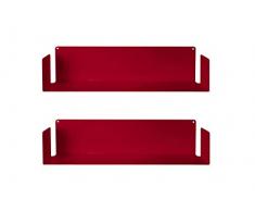 TEEbooks Mensola a muro - Set di 2 mensole - Acciaio - Rosso - 60 x 15 x 15 cm