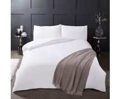 Highams, Set di Biancheria da Letto in 100% Cotone Pettinato, con Copripiumino e Federa, in Tinta Unita, Colore: Bianco Puro â Super King