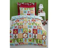 Kids Club Parure di Biancheria da Letto Natalizia con Copripiumino e Federa, Multicolore, Motivo: Pan di Zenzero e Pupazzo di Neve, Multi-Colour, Singolo