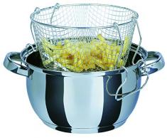 GSW 488204 Pentola friggitrice con Inserto e Coperchio in Vetro colato da 3 l, Acciaio Inossidabile, Argento, 22 cm, 3 unitÃ 