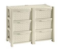 Tontarelli Arianna Cassettiera con 6 Cassetti Doppia, Angora, 78 x 49.5 x 63.5 cm