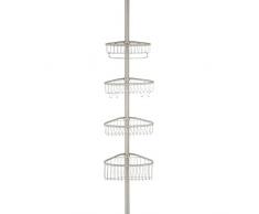iDesign Portaoggetti doccia, Porta oggetti per doccia regolabile in acciaio con tecnologia Constant Tension, Scaffale telescopico doccia 4 cesti e 4 ganci, argento opaco
