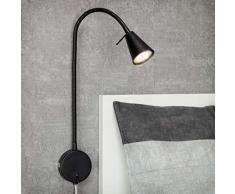 Briloner Leuchten Lampada da Letto a LED con Braccio Flessibile, Interruttore on/off, 4 Watt, 400 Lumen, 3000 Kelvin, in Metallo, di Colore Nero 4 W