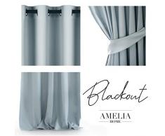 AmeliaHome Blackout Tenda 1 Pezzo Oscurante, Poliestere, Argento, 140x245