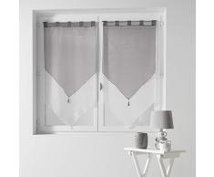 Douceur dIntérieur 1620387 - Doppia tenda in voile con pompon, 60x120 cm, colore: Bianco/Grigio