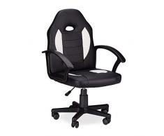 Relaxdays 10022875_49 Sedia da Gaming XR7 Girevole 360° da Gamer Altezza Regolabile per Ufficio fino a 120 kg Stile Racing Nero Bianco