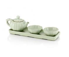 TeaSoul Set Composto da teiera e Due Tazze in Porcellana RU Verde