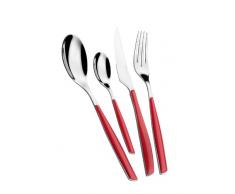 BUGATTI, Glamour, Set Posate 4 Pezzi in Acciaio Inox 18/10 e Manico Colore Rosso. Servizio Posate per 1 Persone Composto da 1 Cucchiaio, 1 forchetta, 1 Coltello e 1 cucchiaino caffè